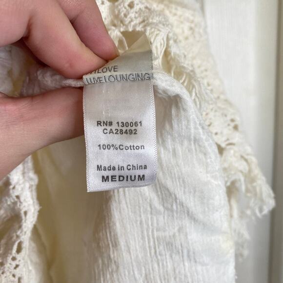 L SPACE Aloha Mini Dress Crochet Fringe Floral White Coverup Summer Size Medium - Picture 8 of 8